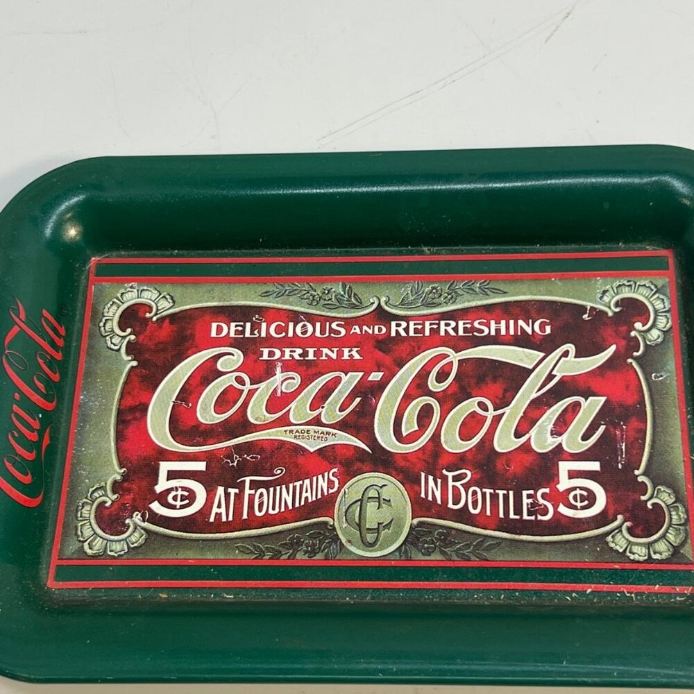 1989 Coca Cola Coke Brand Trolley Advertising Serving Tray Green Yellow - Picture 3 of 3